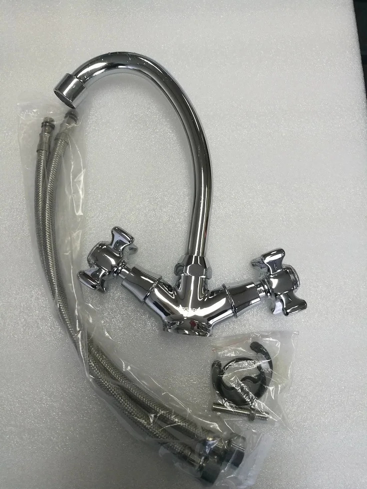 Double Handle  Deck Mounted Water Ridge Kitchen Faucet Tap