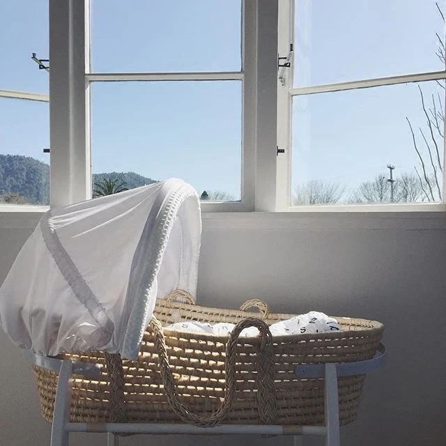 
high quality simple fabric of maize peel moses basket with rocking stand 