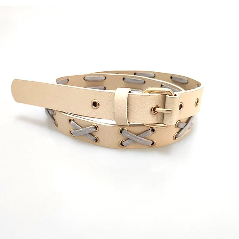 
New fashion PU leather braided new woman belt woven braided belt ceinture femme white beige lady girl belt China 