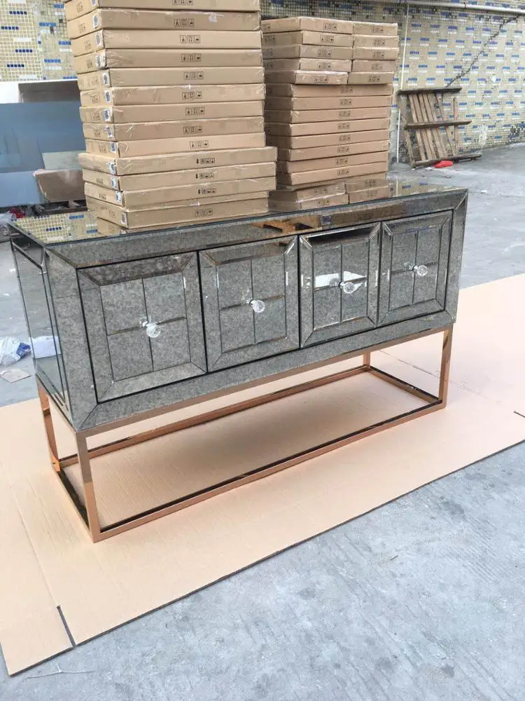 Living room mirrored cabinet modern furniture luxury stainless steel leg cabinet