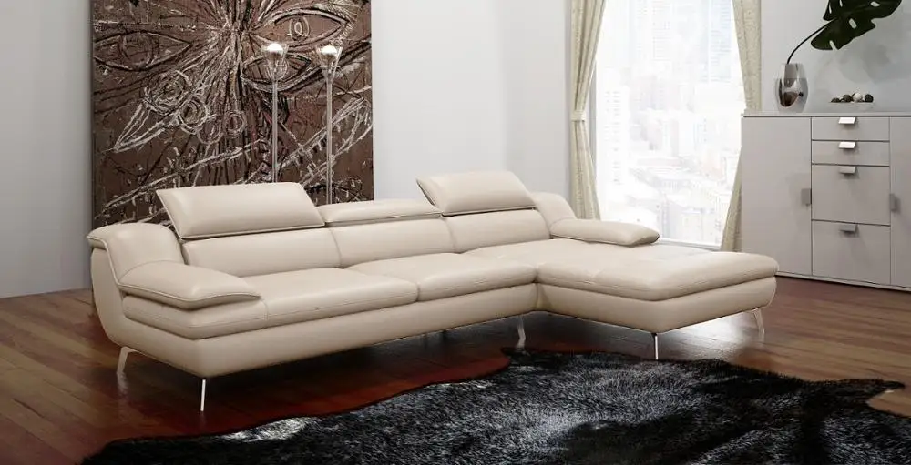 Adjustable Headrest Furniture Living Room Modern Sectional Leather Sofa Set Home Furniture with Metallic Stainless Steel Leg