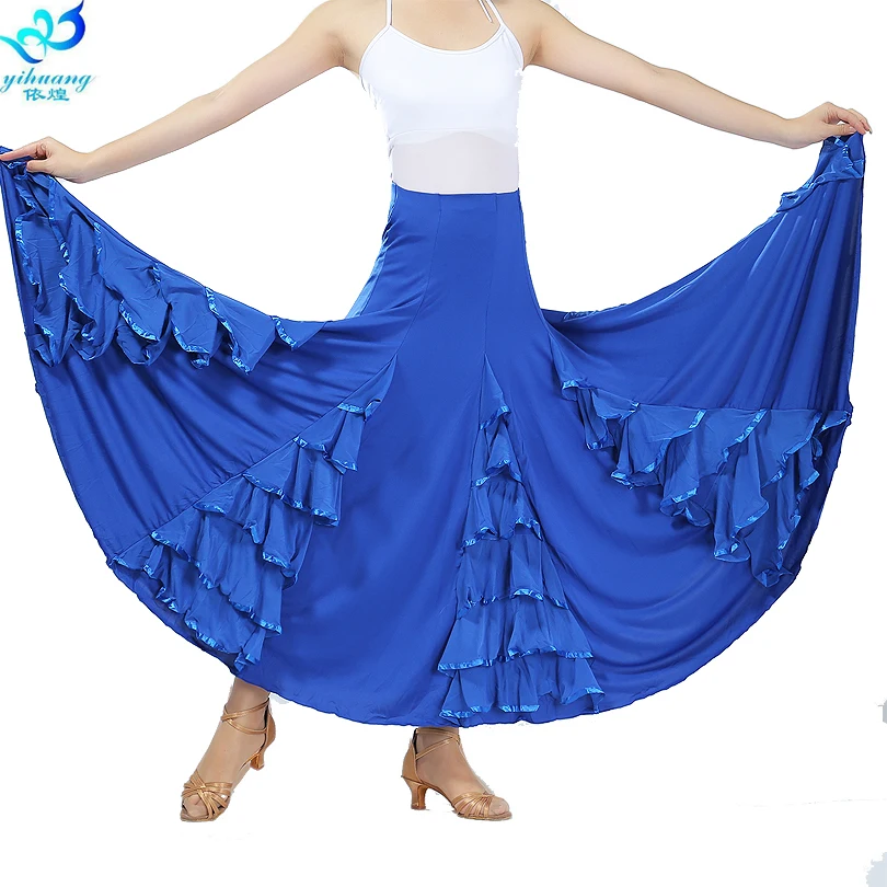 Wholesale Customized Women Girls Long Black Ballroom Dance Skirt Waltz Performance Wear