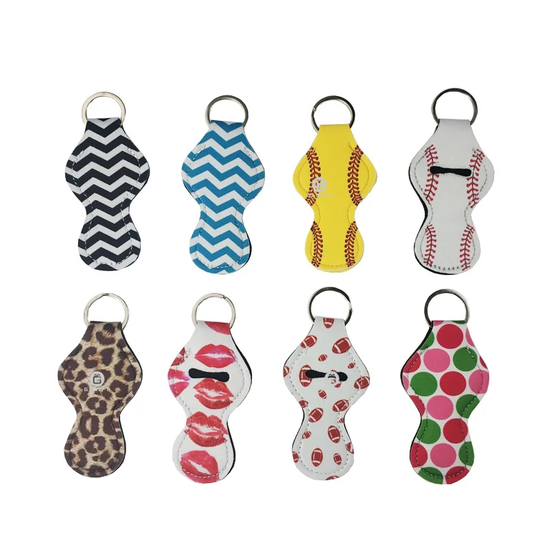 Neoprene Logo Printed Metal Embroidered Customised Manufacturer Custom Lipgloss Chapstick Lip Gloss Holder Keychain