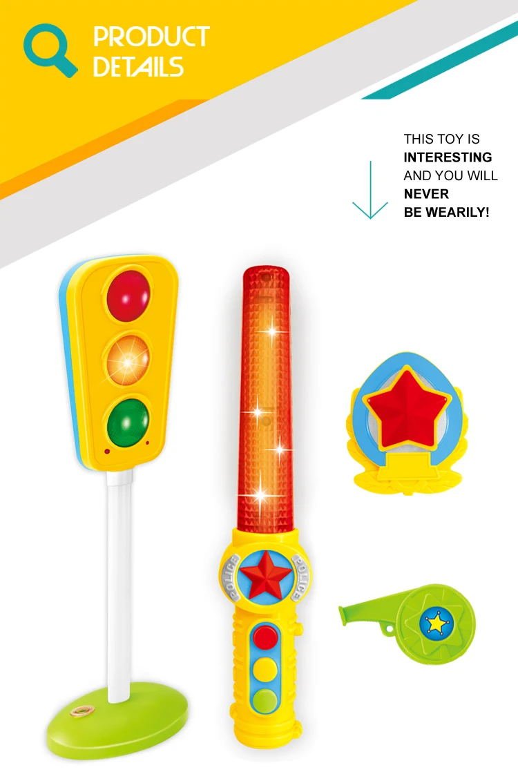 Pretend Play Set Policeman Battery Traffic Light Baton Toy for Kids