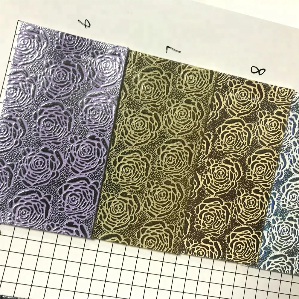 2018 printed synthetic leather with embossed flower pu leather