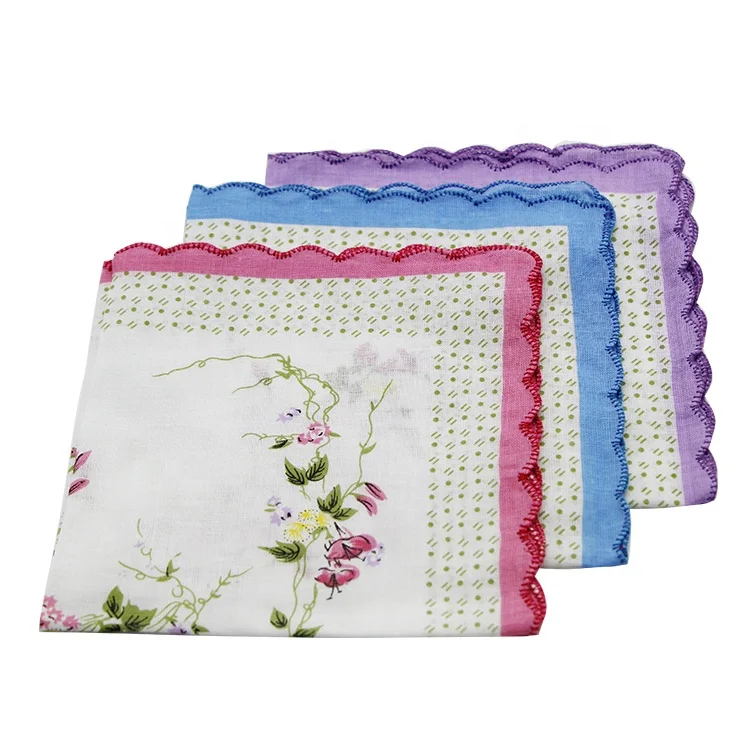 Custom Logo Printed Ladies Beautiful Cotton Handkerchief