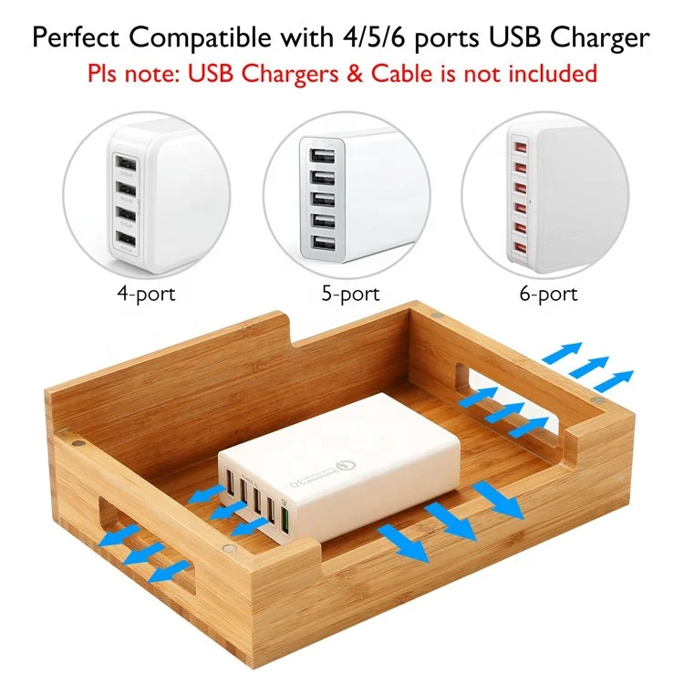 Бамбуковая зарядная станция настольный шнур-органайзер большой емкости док-станция совместимая со смартфонами iPhone и планшетами