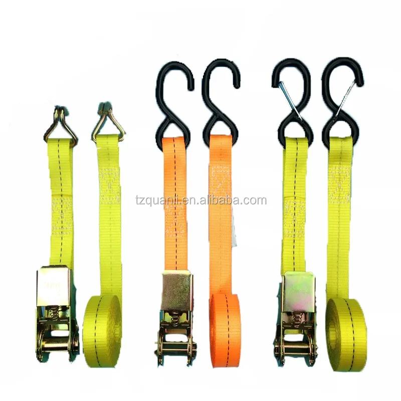 25mm 800KG 1m Retractable all steel colored zinc ratchet tie down strap with double J hooks
