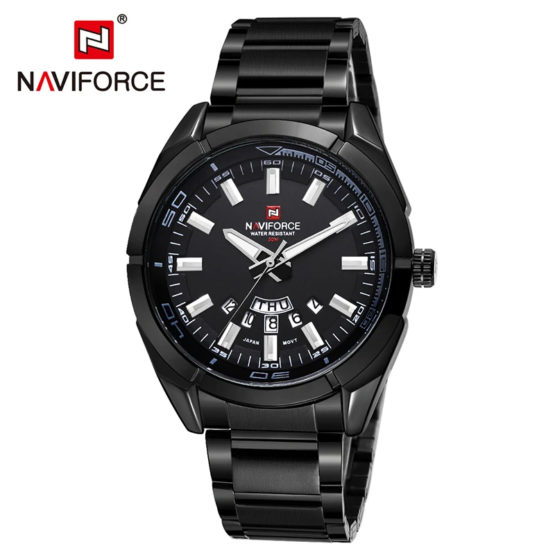 NAVIFORCE 9038 watch Luxury Brand Quartz Watch Men Waterproof Sport Watches Full steel Black Wristwatches relogio masculino