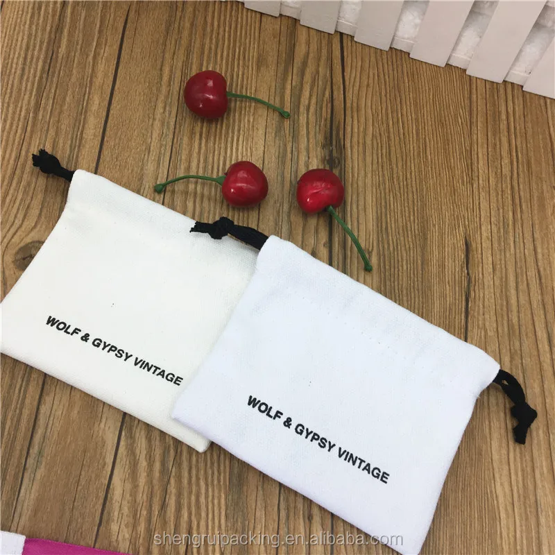 10oz thick white canvas jewellery pouch with cotton drawstring