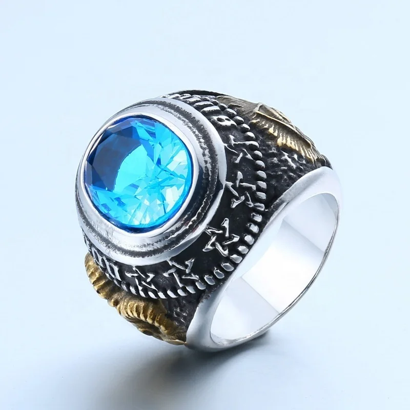 Popular European And American Fashion Jewelry Sheep Head Set Zircon Retro Masonic Ring