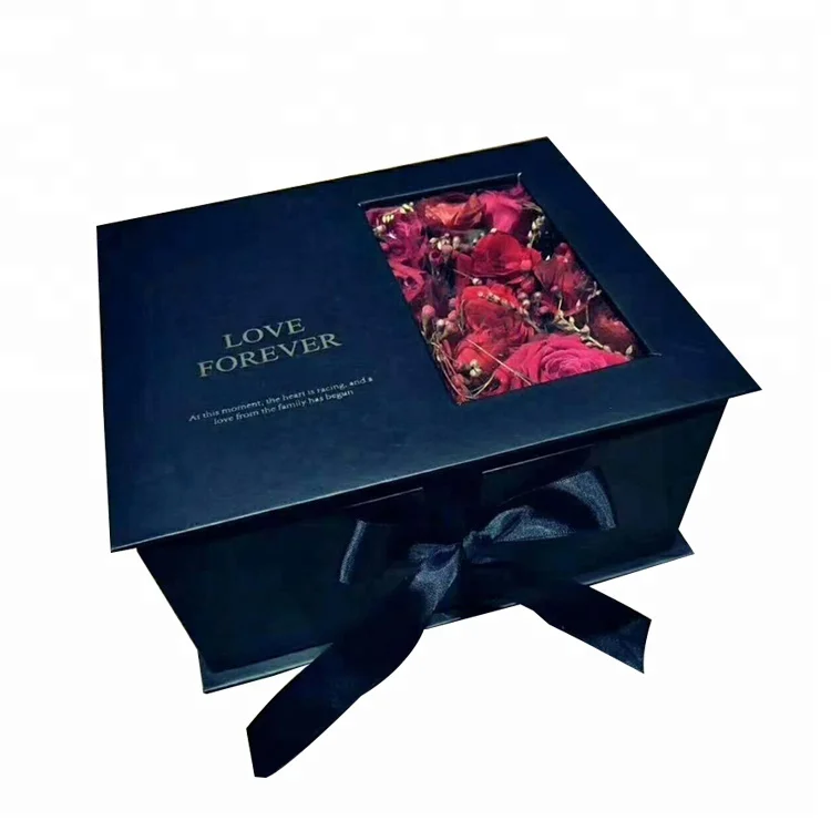 
FSC Factory Luxury Clamshell PVC Window Flower Packaging Center Parting Gift Box with Ribbon 