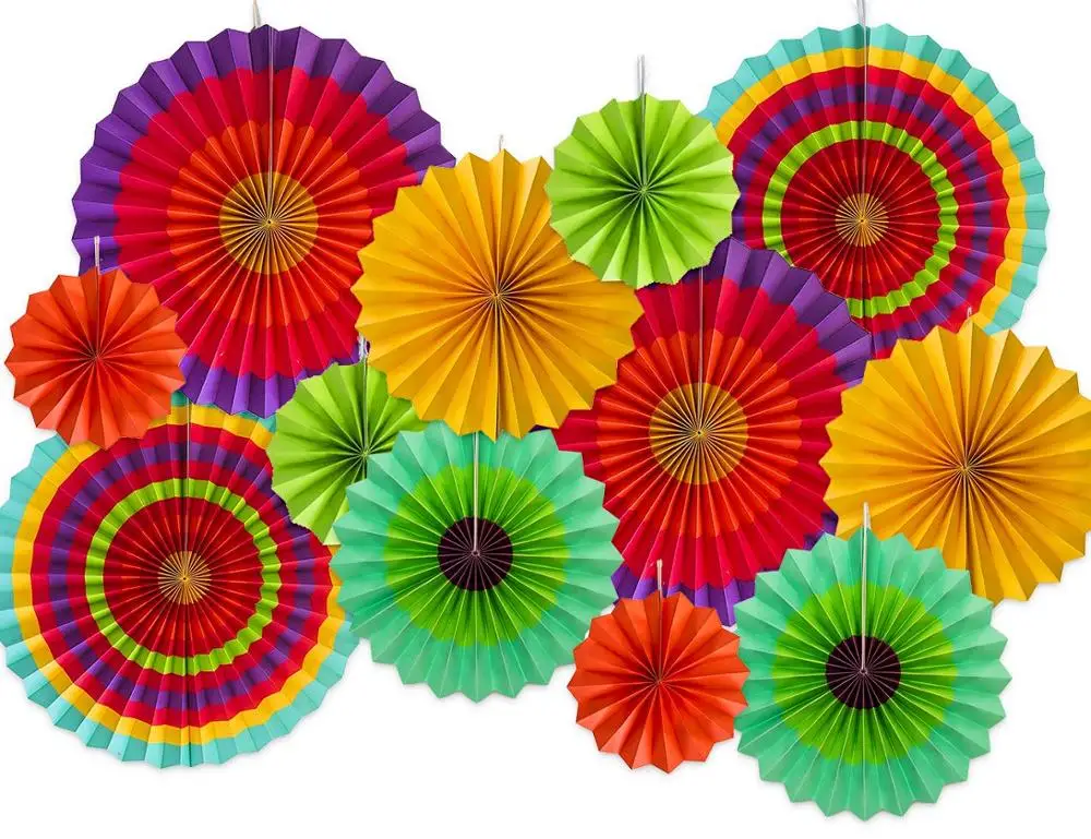 
colorful Paper Fans fiesta/Cinco De Mayo /Carnival/ Rainbow Color Kids Party Hanging Decoration Supplies For party&Events 