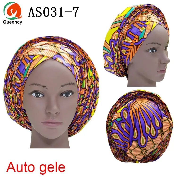 Queency New Designs African Wrap Head Auto Gele With Ankara Elegant Headtie Wax Print Styles Gele
