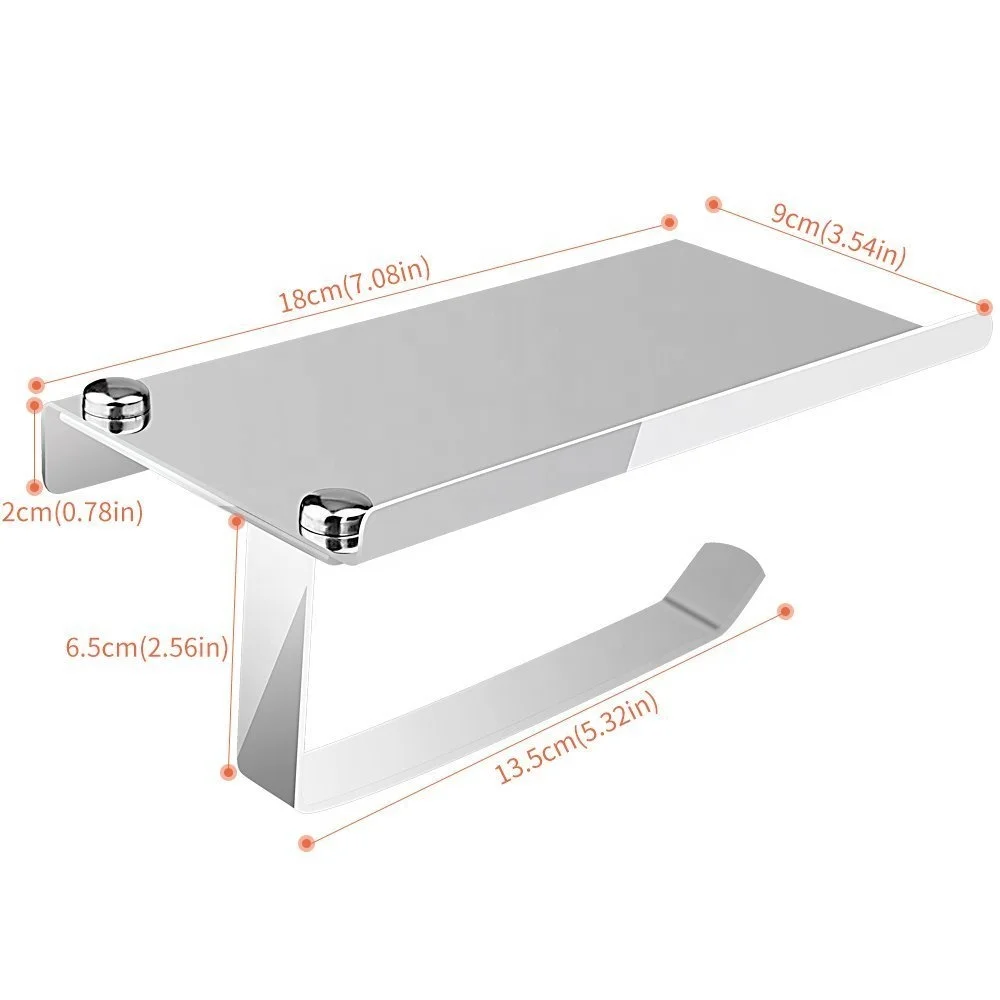 No-Drilling Stainless Steel Bathroom Toilet Wall Mount Mobile Phone Storage Shelf Rack Roll Tissue Paper Hanger Holder