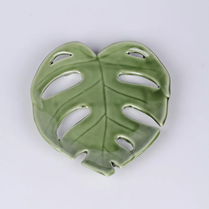
Wholesale Green Leaf Shaped Ceramic Porcelain plate Dishes Tableware For Home Decoration 