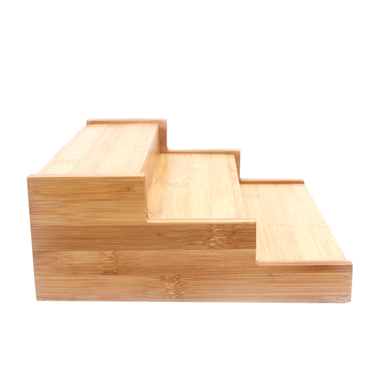 Kitchen Jar Storage 3-Tier Bamboo Corner Spice Rack Expandable Organizer Bamboo Step Shelf