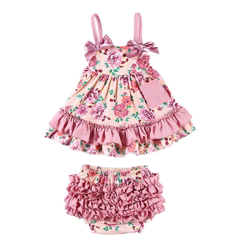 
Wholesale Newborn outfit Baby kids Clothes Set Swing top and bloomer set 