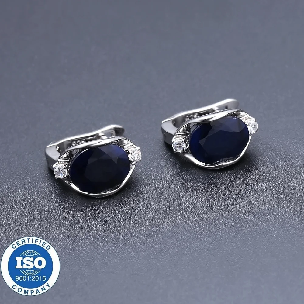 A2053 Abiding Classic Engagement Fine Jewelry Blue Sapphire 925 Sterling Silver English Lock Earrings For Women