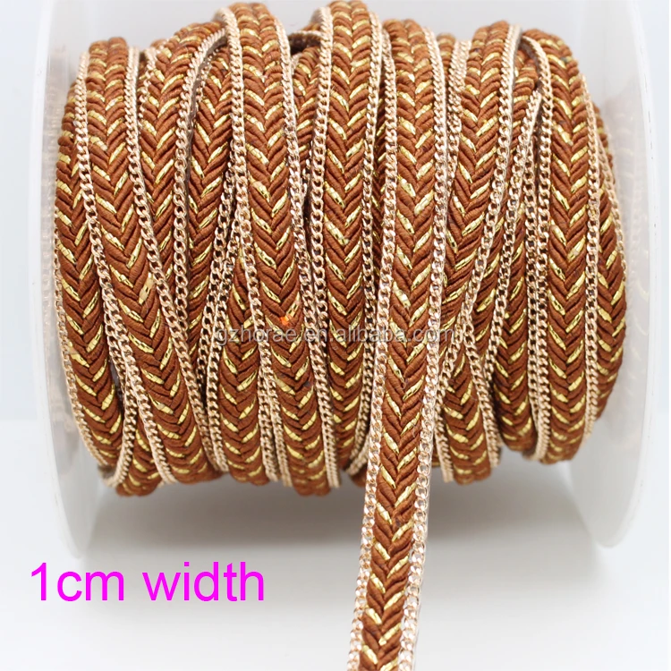 tr004 Cheap hotfix metal chain lace banding braided ribbon trimming for shoe decoration
