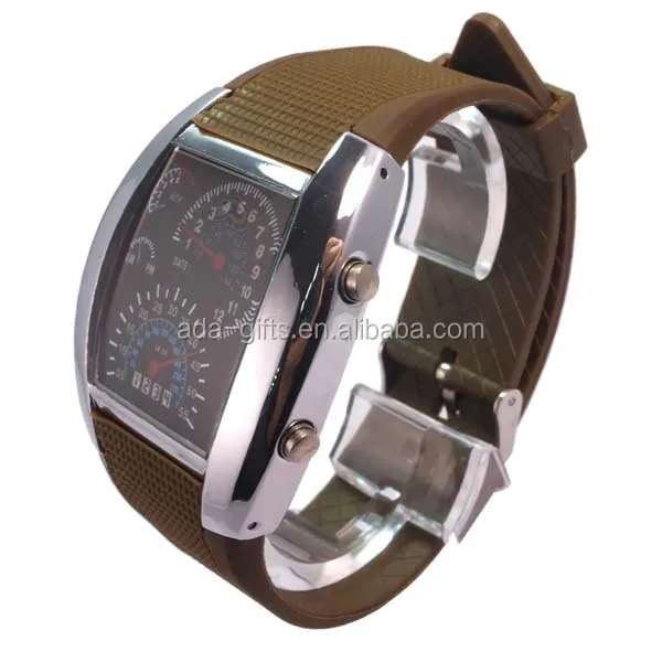 2016 fashion mirror led watch flash blue white light pu sport led watch