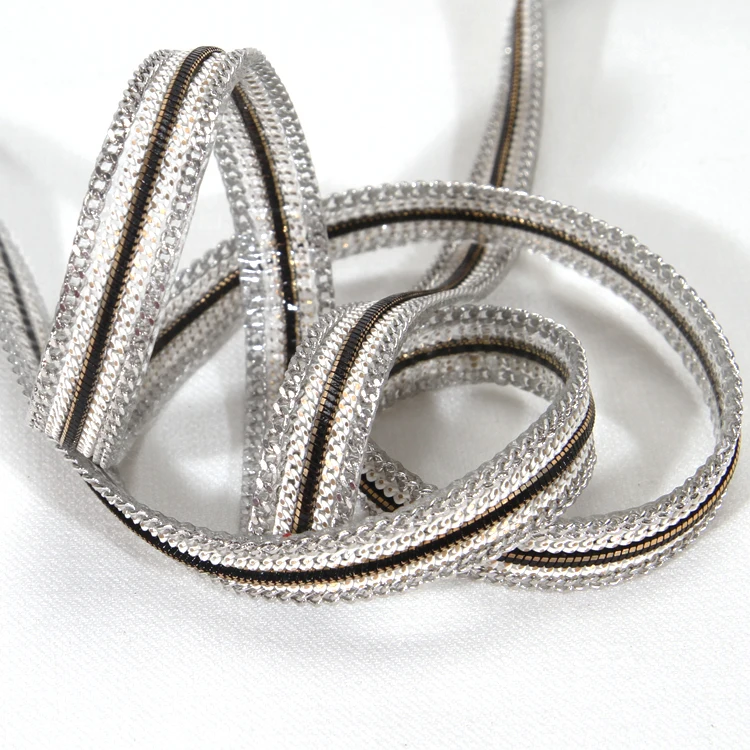 Decorative Accessories Chain Edged Hotfix Adhesive Rhinestone Trims with Black Braided Ribbon