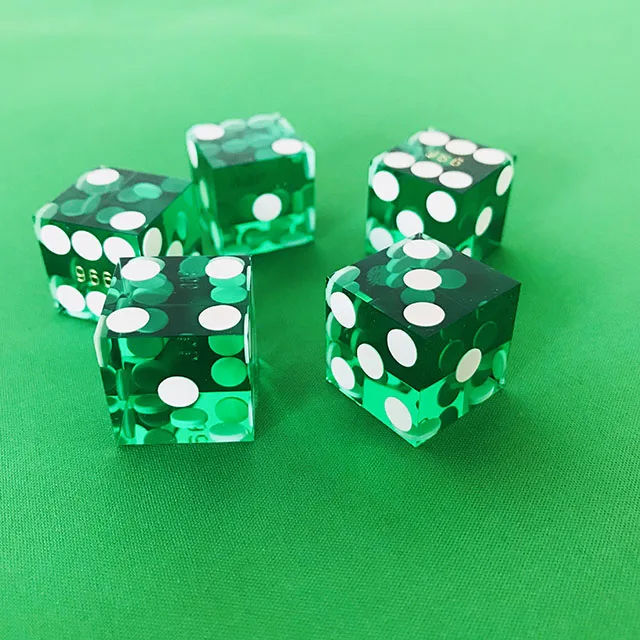 YUANHE Seriallized Green Casino dice  and Matching Serial Numbers Set of 5 acrylic dice 19mm casino dice