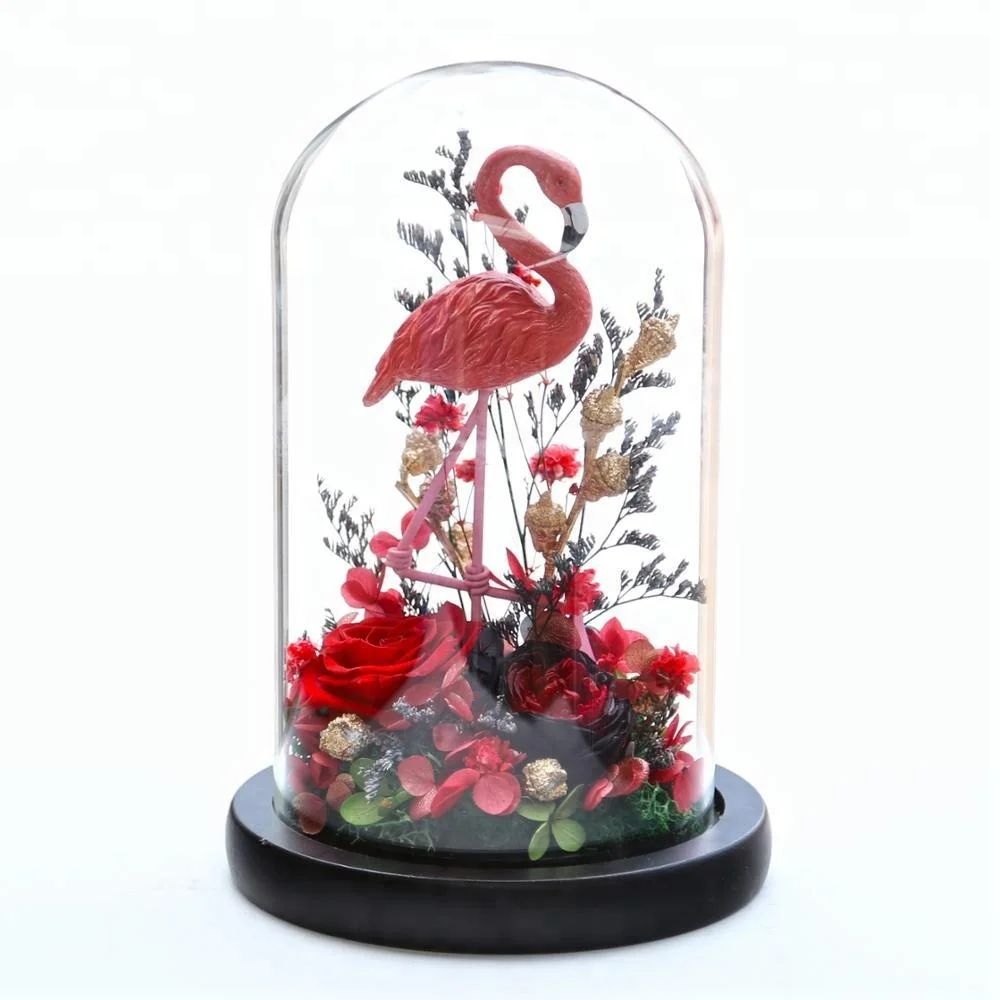 OEM Beautiful Thanksgiving Day Gift Flamingos Preserved Enchanted Rose Flower in Glass Tube