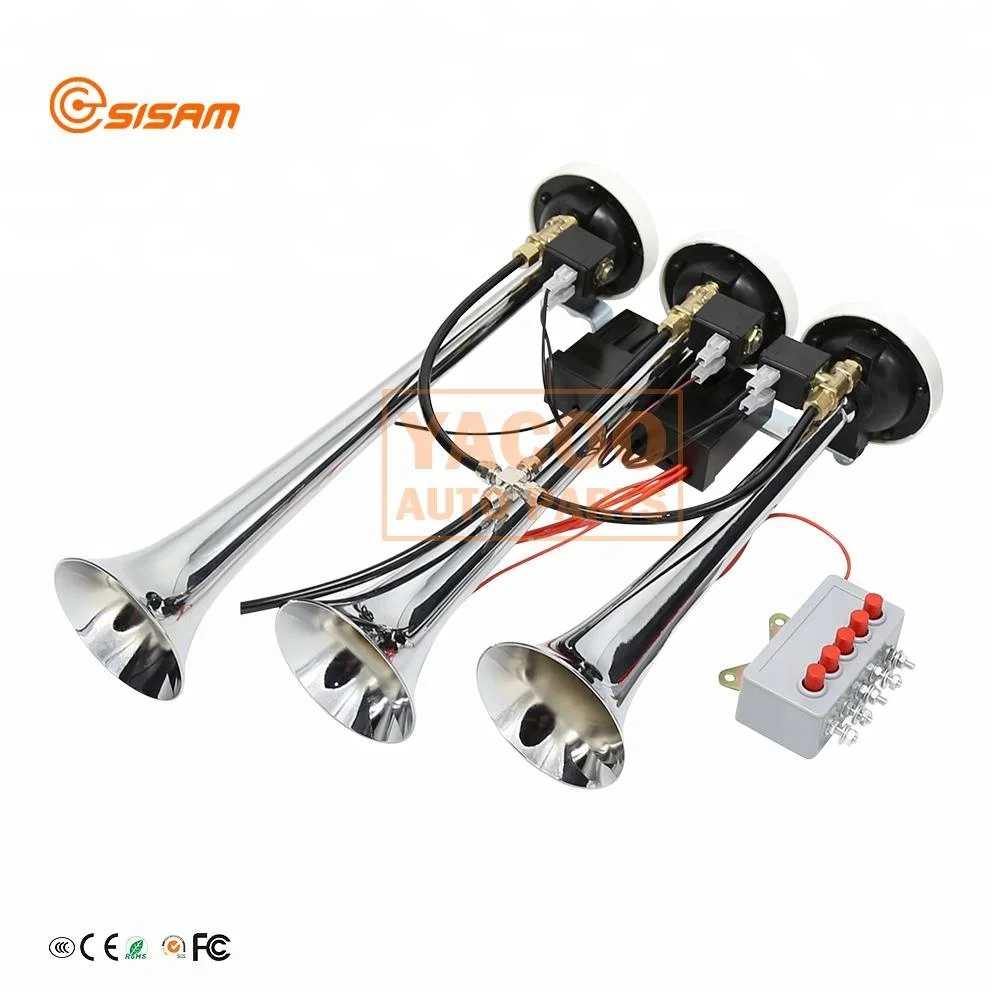 Universal Electric Truck Horns Trumpet Silver Plate Air Horn Long Loud Sound Air Horns for sale