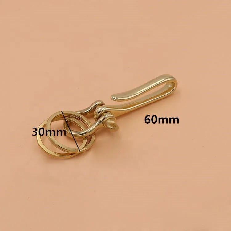 Functional brass U hook key loop belt pocket clip brass hook keychain