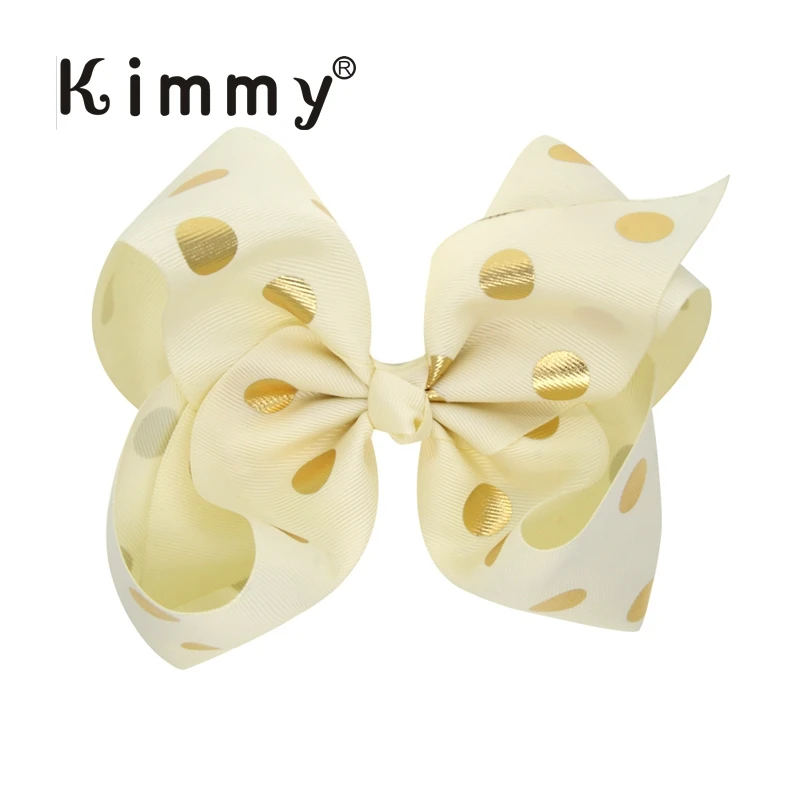 Extra large 6 inch Gold Foil Polka Dot red bow hair