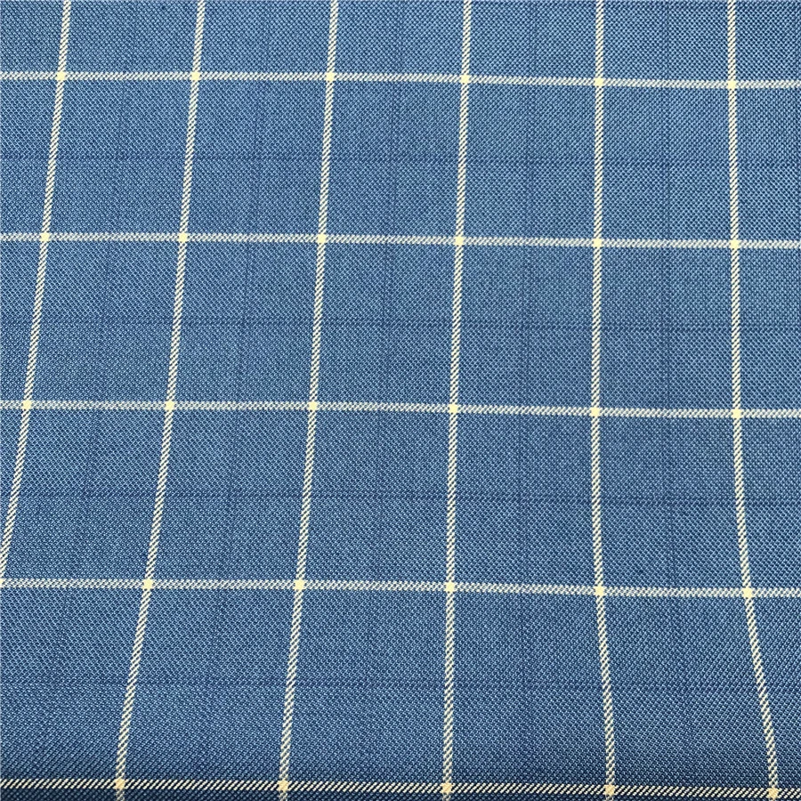 Wholesale Rayon 20% Polyester 80% TR material bule navy checked pattern thin cloth suiting mens suit pant trouser blazer fabric