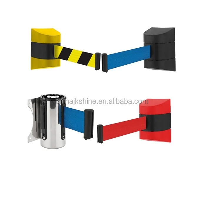 Steel Wall Mount Stretch Belt Barrier with 10 Meters Warning Retractable Strap for Supermarket Warehouses