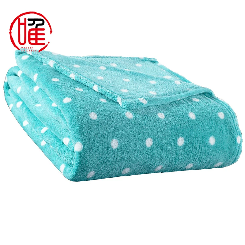 Multicolor Dot Printed Breathable Soft Lightweight Throw Warm Wholesale Coral Fleece Blanket For Adult and Kids