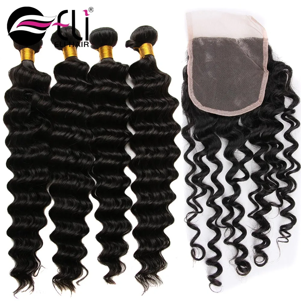 Оптовая продажа, топ 8А, малазийские пучки волос с глубокой волной с застежкой, пучки водной волны с застежкой