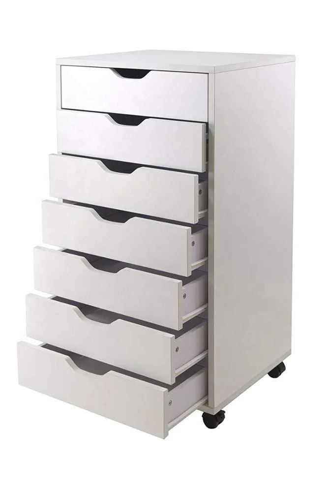 7 Drawers White Office storage Closet wooden Cabinet