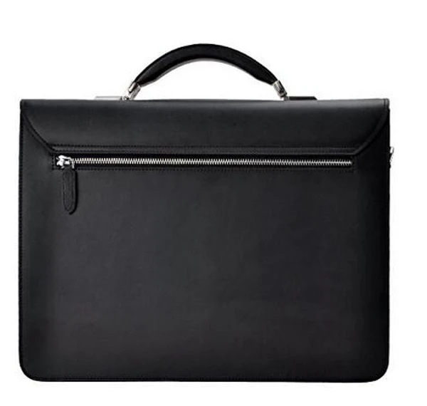 Solid black leather business bag briefcase for man