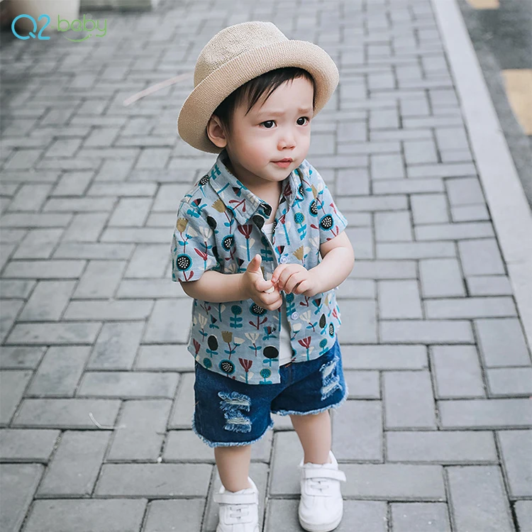 
Q2-baby Single Breasted Kids Clothing Short Sleeve Cotton Baby Boy Shirts 