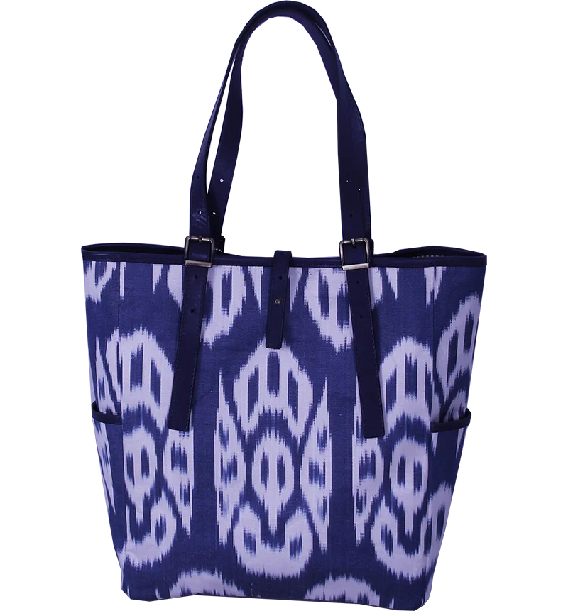 Fashion Designers Blue Silk Ikat Fabric Hand Made Fashion Bag with  Quality Leather and Accessories Best Quality Ready to Ship (50006534002)