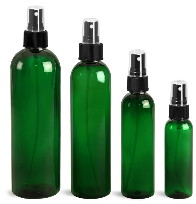 Plastic Bottles, Green PET Cosmo Rounds with Smooth Black Disc Top Caps,250ml plastic lotion bottle