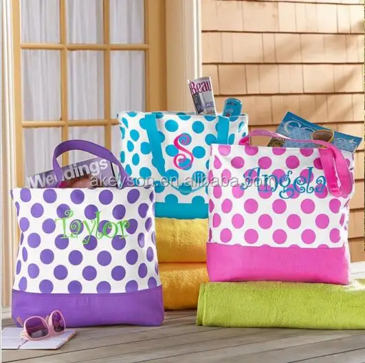 
Wholesale Monogrammed Canvas Polka Dot Beach Bag 