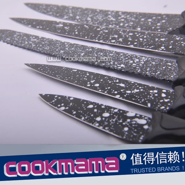 5pcs kitchen knife block set with non-stick coating blade