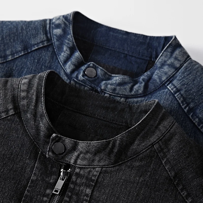 
Wholesale Blue Jean Leather Sleeve Splicing Jacket Men 