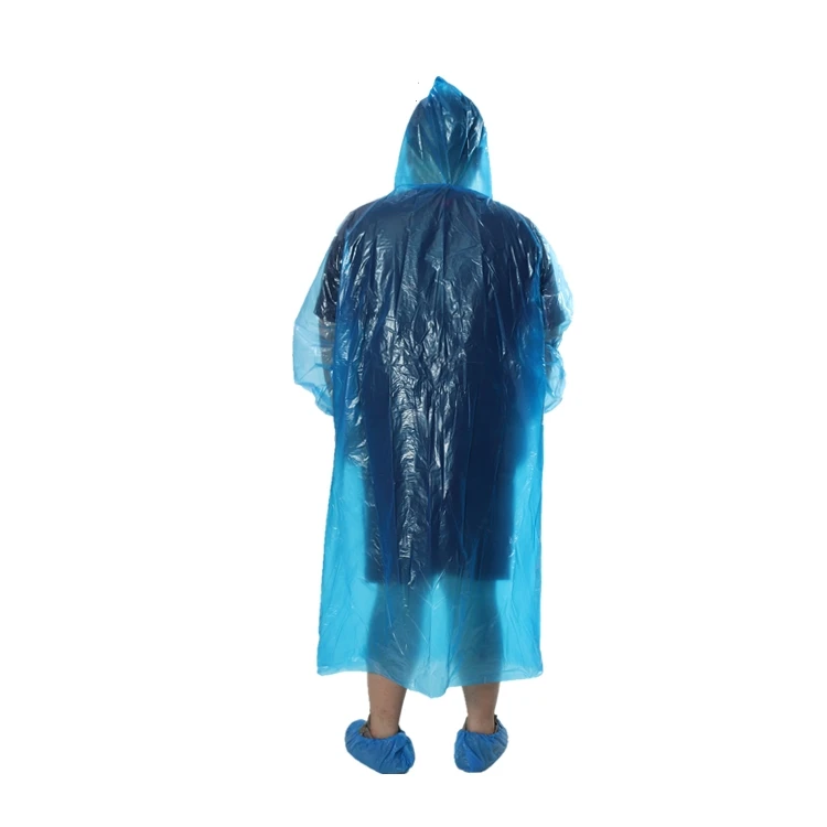 disposable rain poncho PE rain coat with hood and printing logo