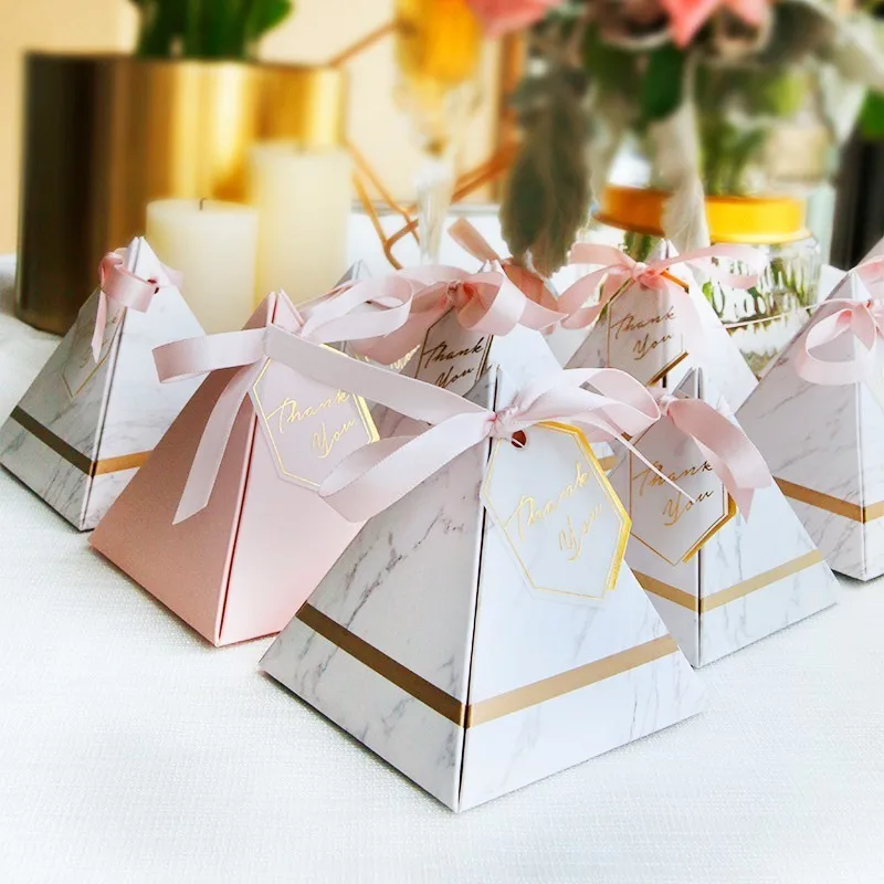New Triangular Pyramid Marble Chocolate Candy Box Wedding Favors and Gifts Boxes