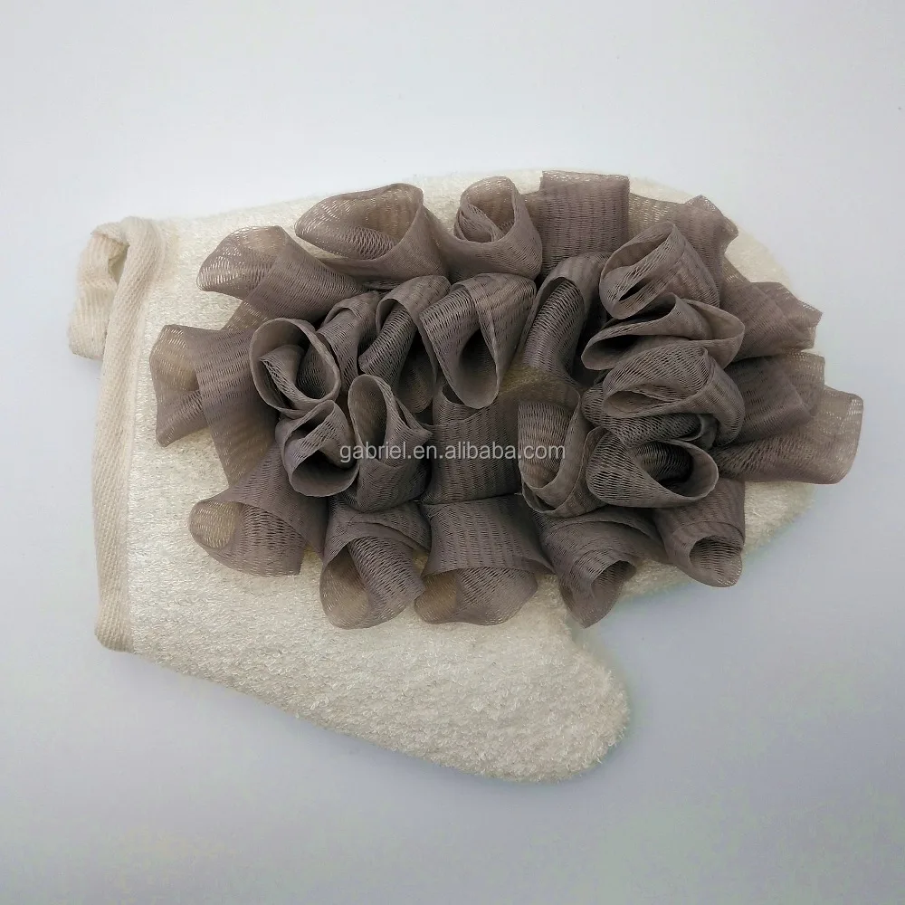 High Quality Bamboo Fibre SPA exfoliating scrubber shower glove bath mitts bath glove