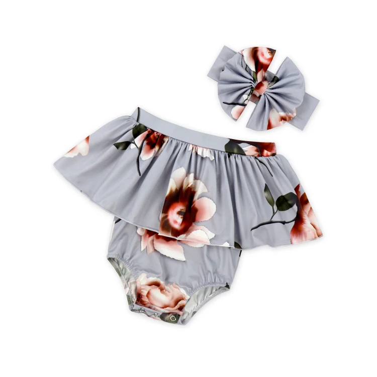 Оптовая продажа, детская одежда без рукавов с цветочным узором, весенняя одежда с цветочным принтом, спортивный костюм для малышей, комбинезон для девочек и мальчиков