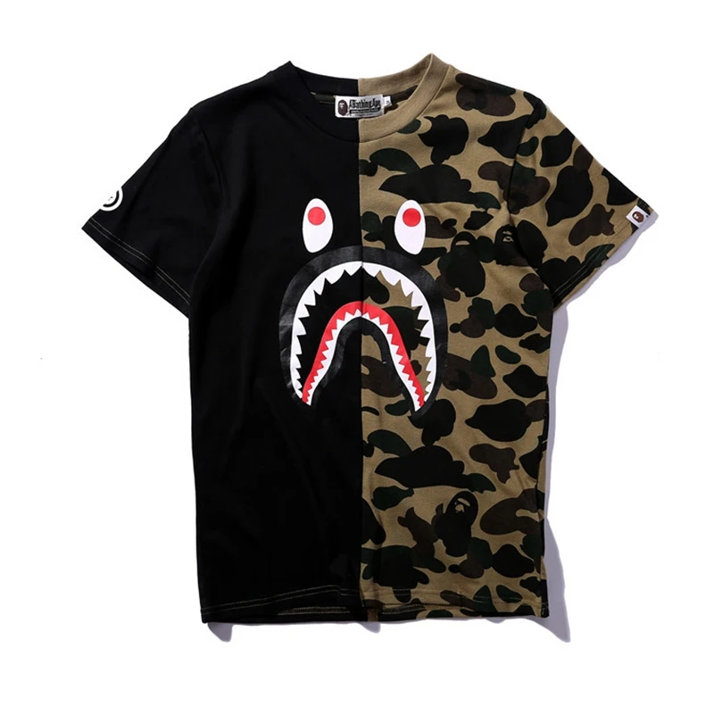 
Low MOQ Good Quality Fast Delivery Kinds Of Name Brand T-shirt Usa Famous Brand T-shirts Shark Camouflage T-shirt 100% Cotton 
