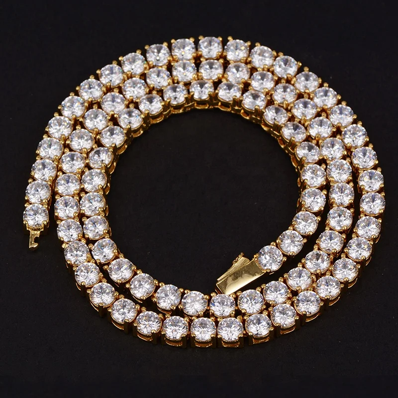 Hip hop 5mm gold plated chain Mens lab diamond tennis chain