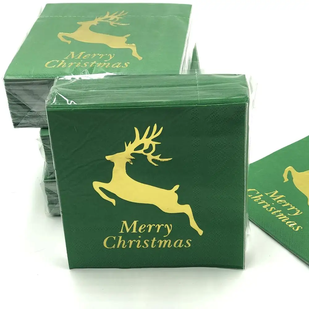 Santian Custom Designed Gold Foil Tissue Paper High Quality Folded Cocktail Napkins and Serviettes Printed and Colored